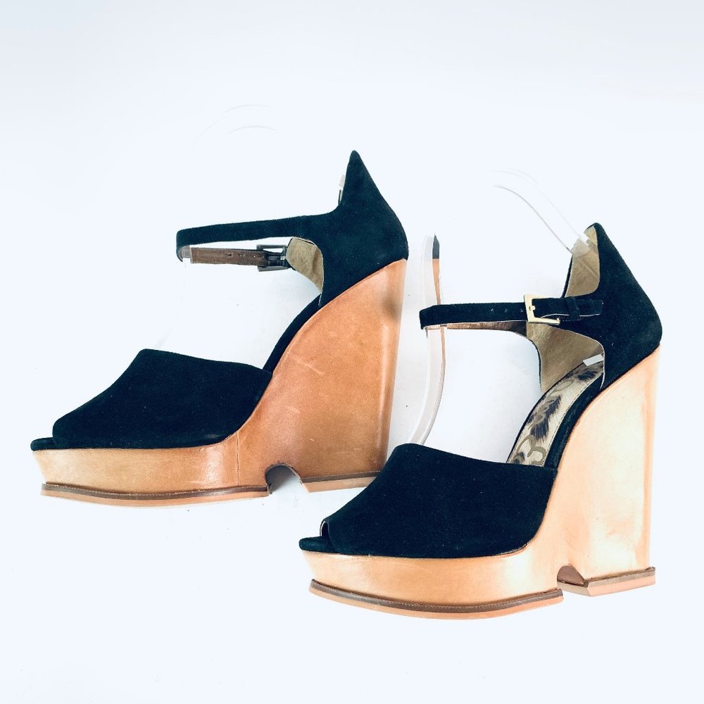 SAM EDLEMAN black Javi Wedged open toe sandals